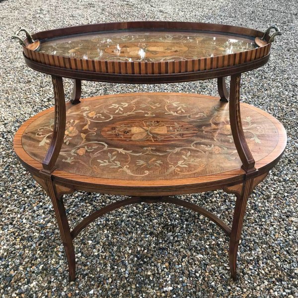 19th Century Mahogany Marquetry Etagere Table By S H Jewell